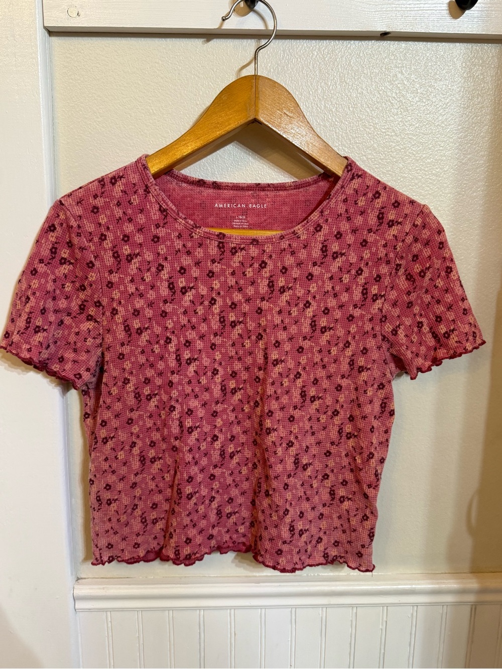 American Eagle Outfitters Rose Pink Floral Ribbed Crop Top